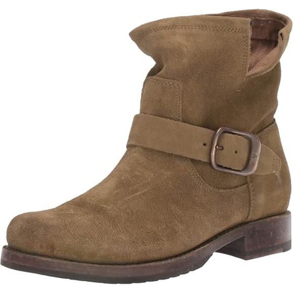 Frye Veronica Moto Boot Brushed Leather Short Shaft Tan Size 7.5 - Picture 1 of 8